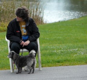 Shelly & her reactive dog Buddy look at Peg and her dog