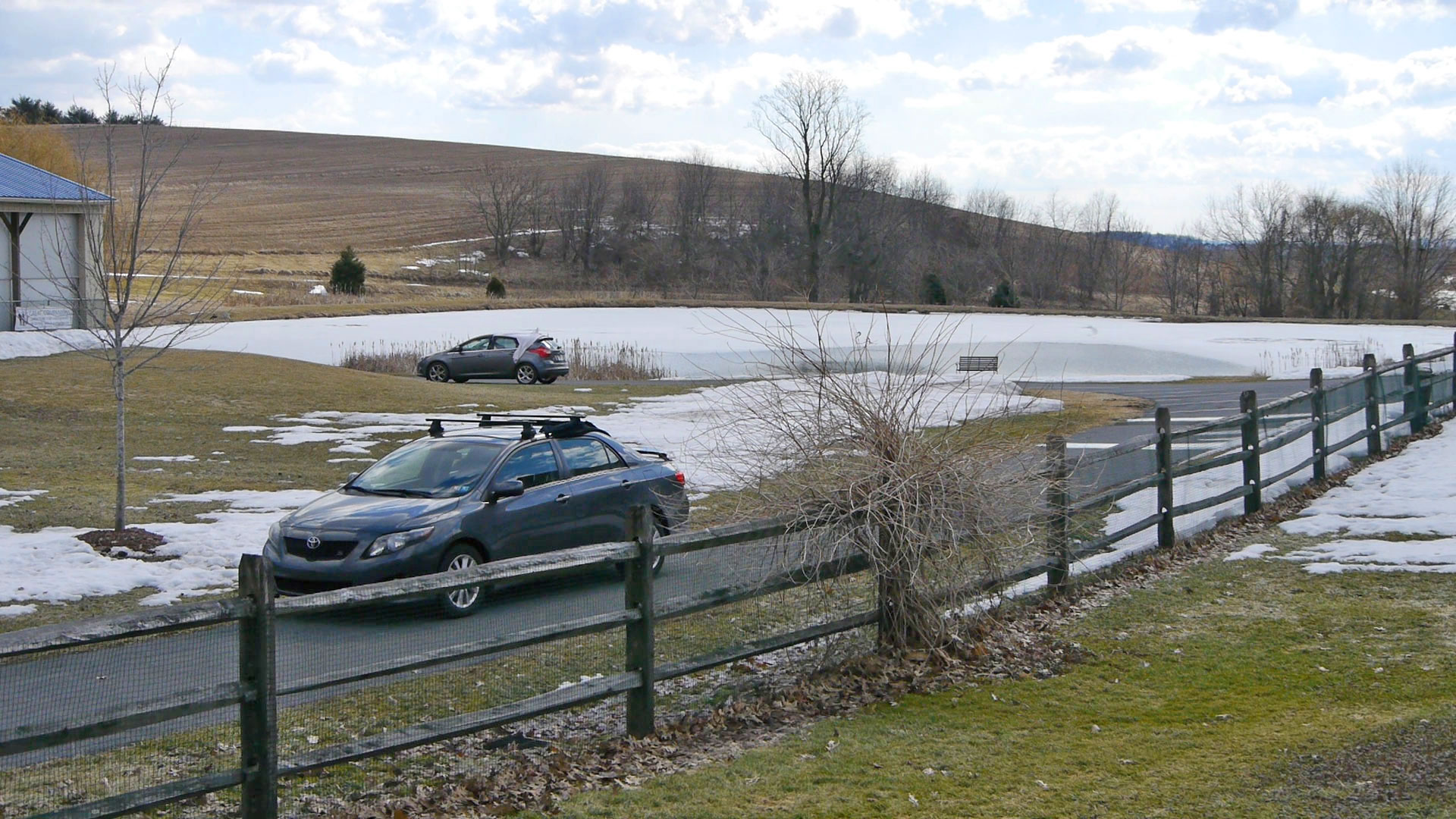 Where people park at Great Companions LLC on a cold day with snow still on the ground.